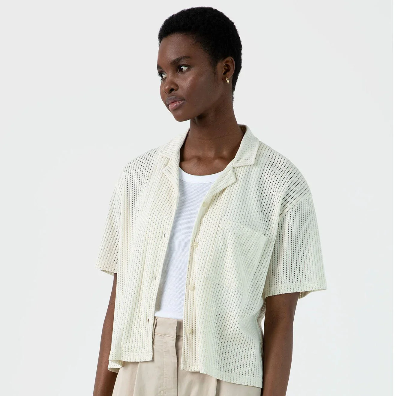 Sunspel Womens Lace Mesh Shirt Ecru - Image 2