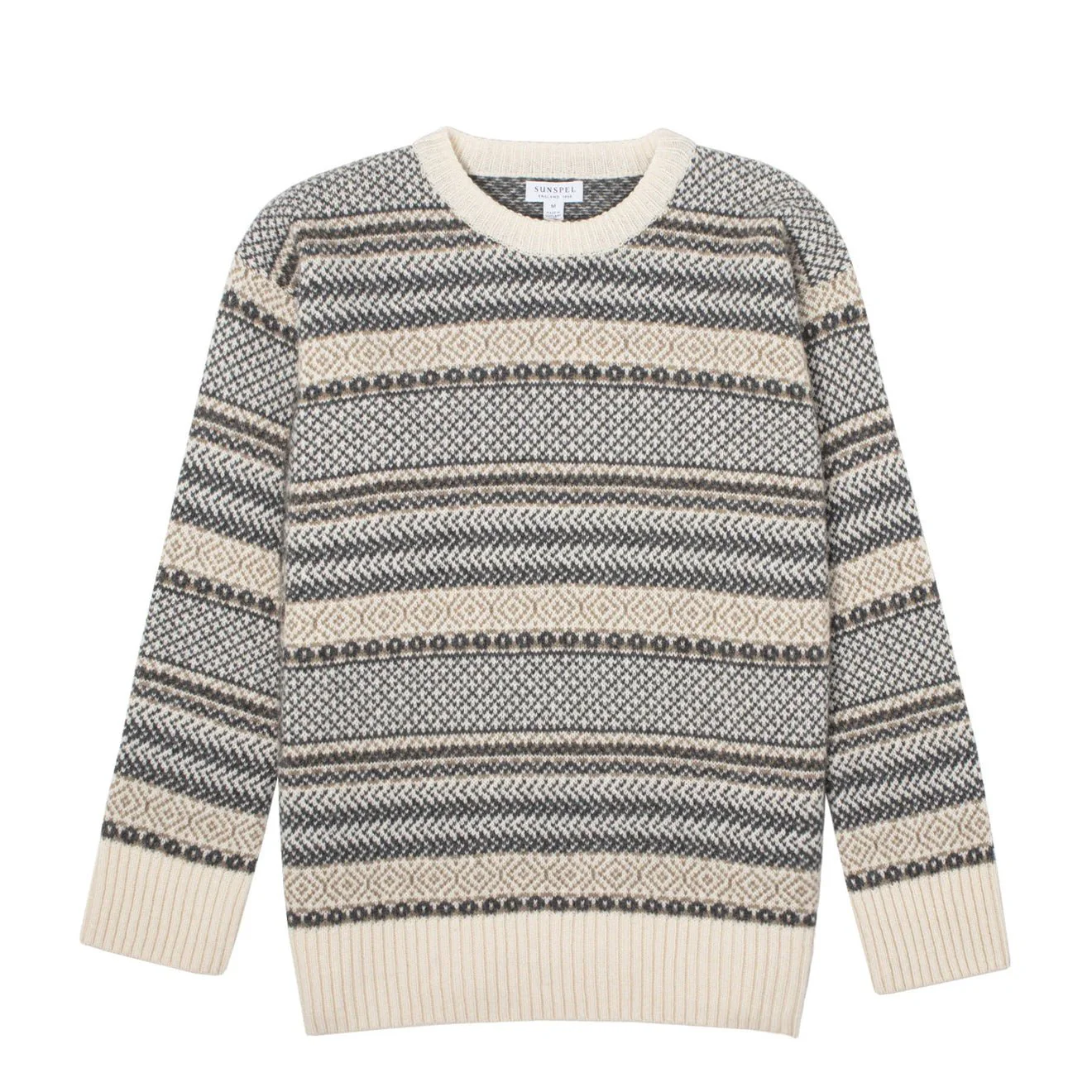 Sunspel Womens Lambswool Fairisle Jumper Ecru / Camel / Charcoal Fairisle