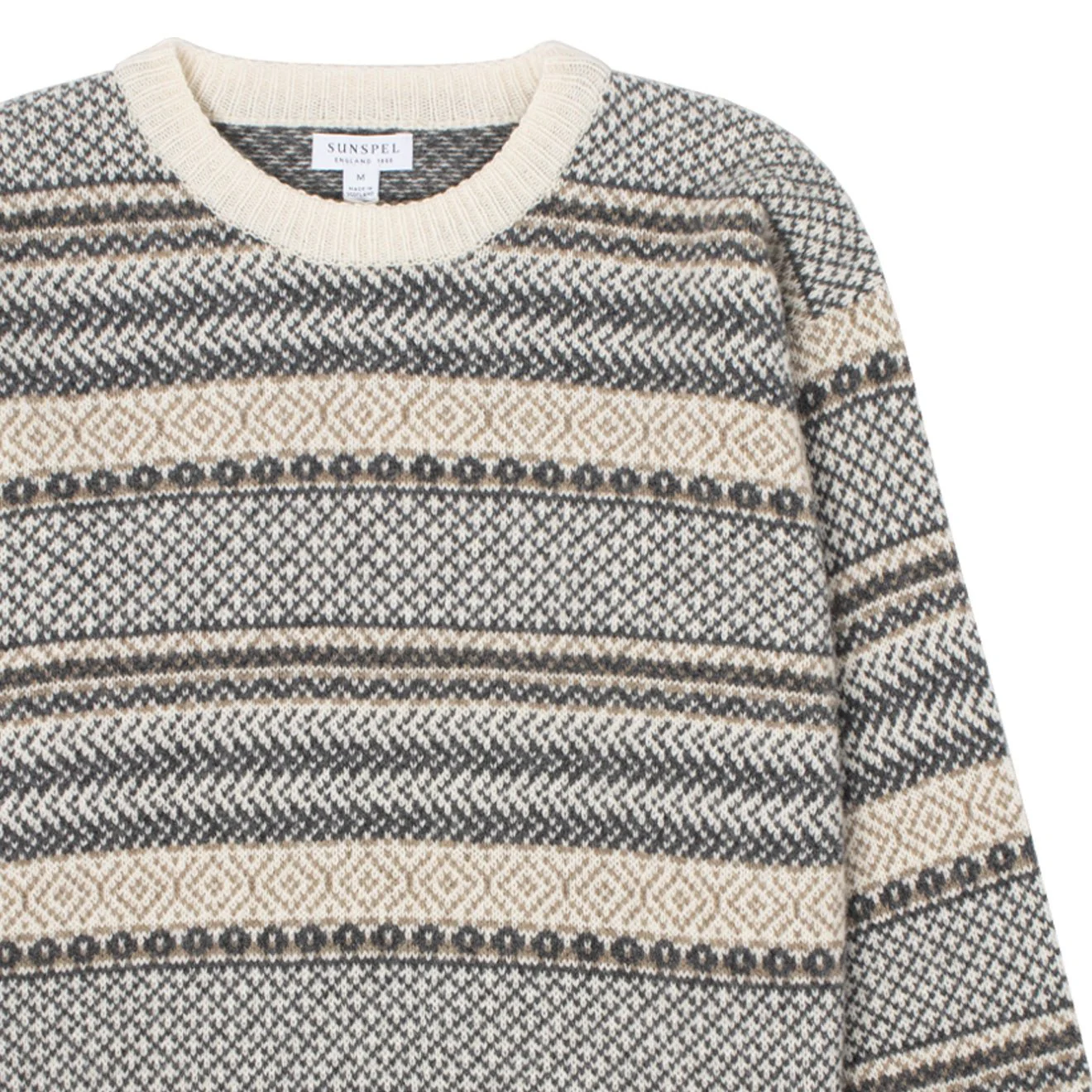 Sunspel Womens Lambswool Fairisle Jumper Ecru / Camel / Charcoal Fairisle - Image 3