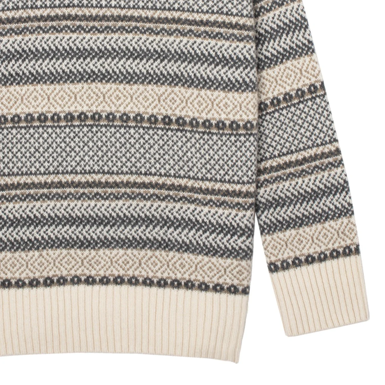 Sunspel Womens Lambswool Fairisle Jumper Ecru / Camel / Charcoal Fairisle - Image 4