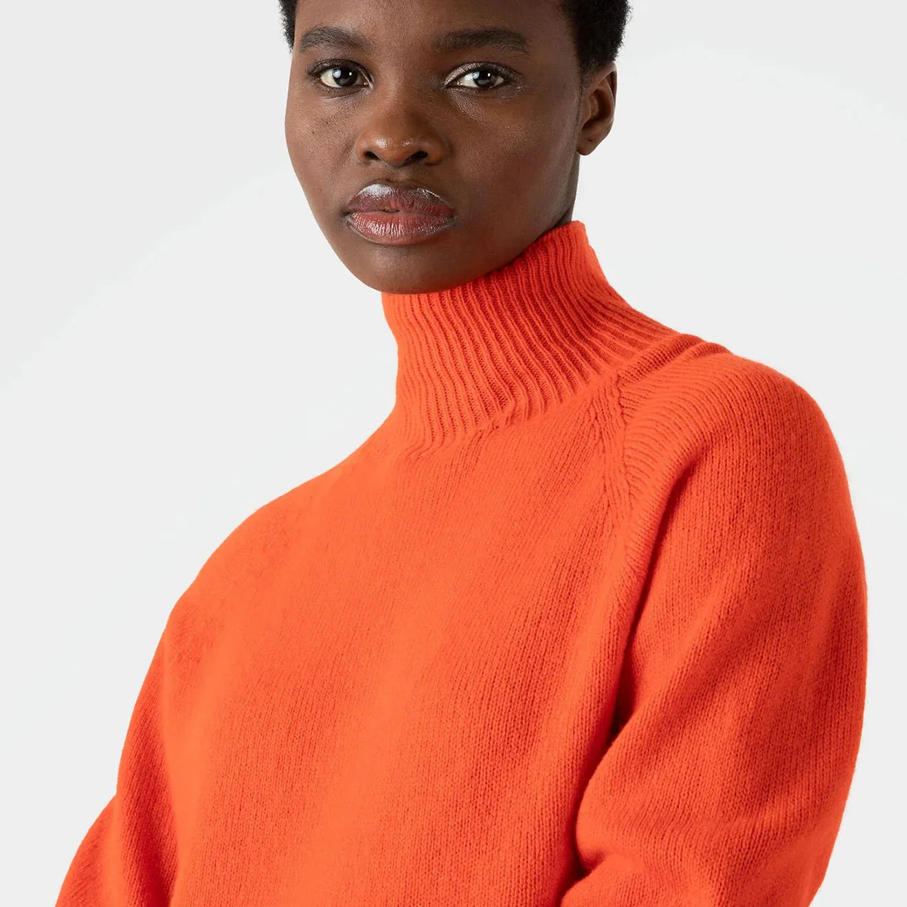 Sunspel Womens Lambswool Funnel Neck Jumper Magma - Image 4