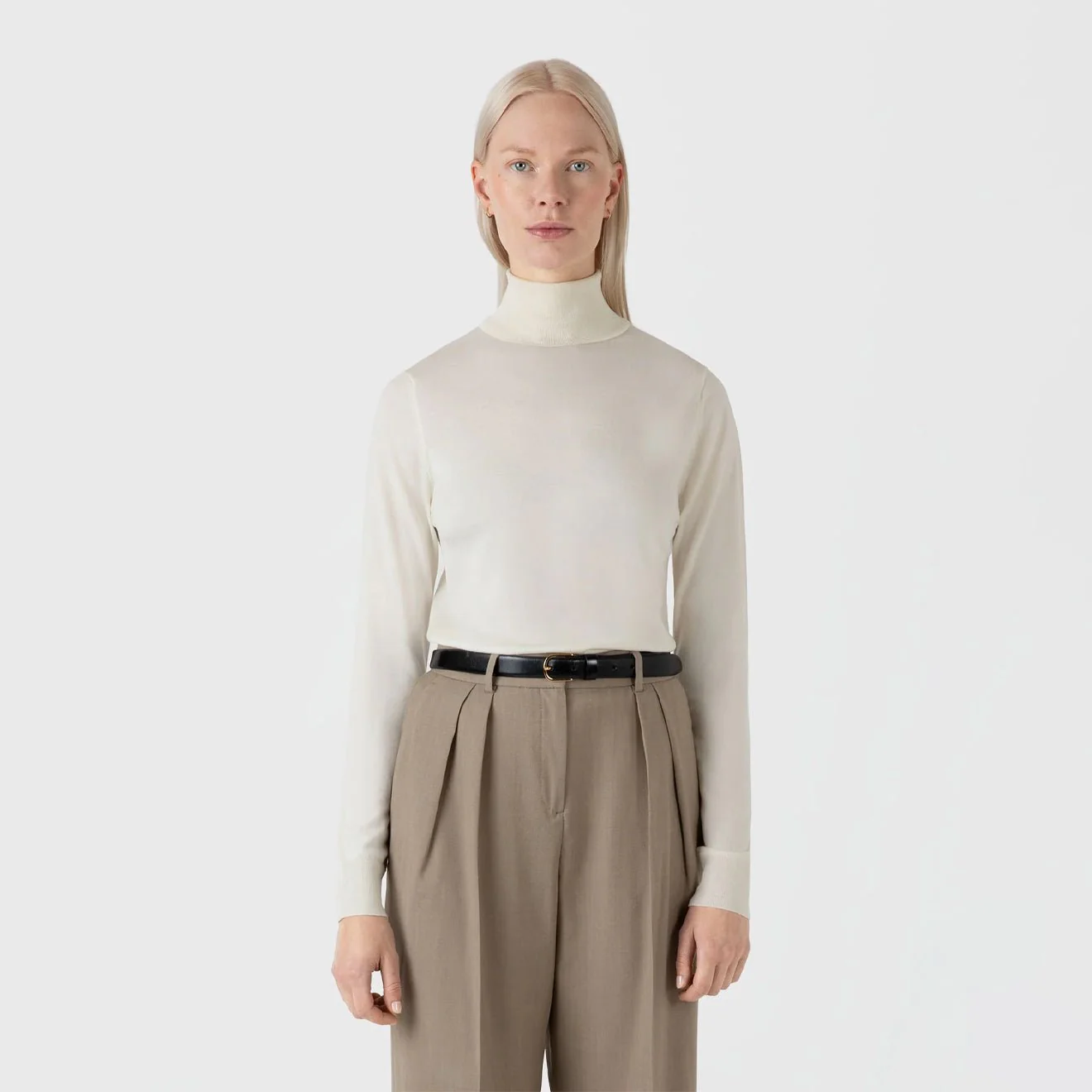 Sunspel Womens Merino Silk Roll Neck Sweater Ivory - Image 2