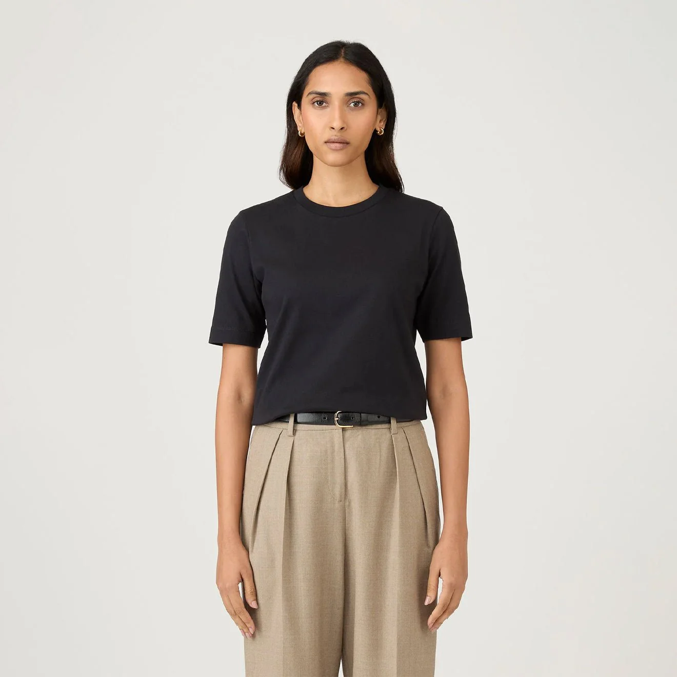 Sunspel Womens Mid Sleeve T-Shirt Black - Image 3
