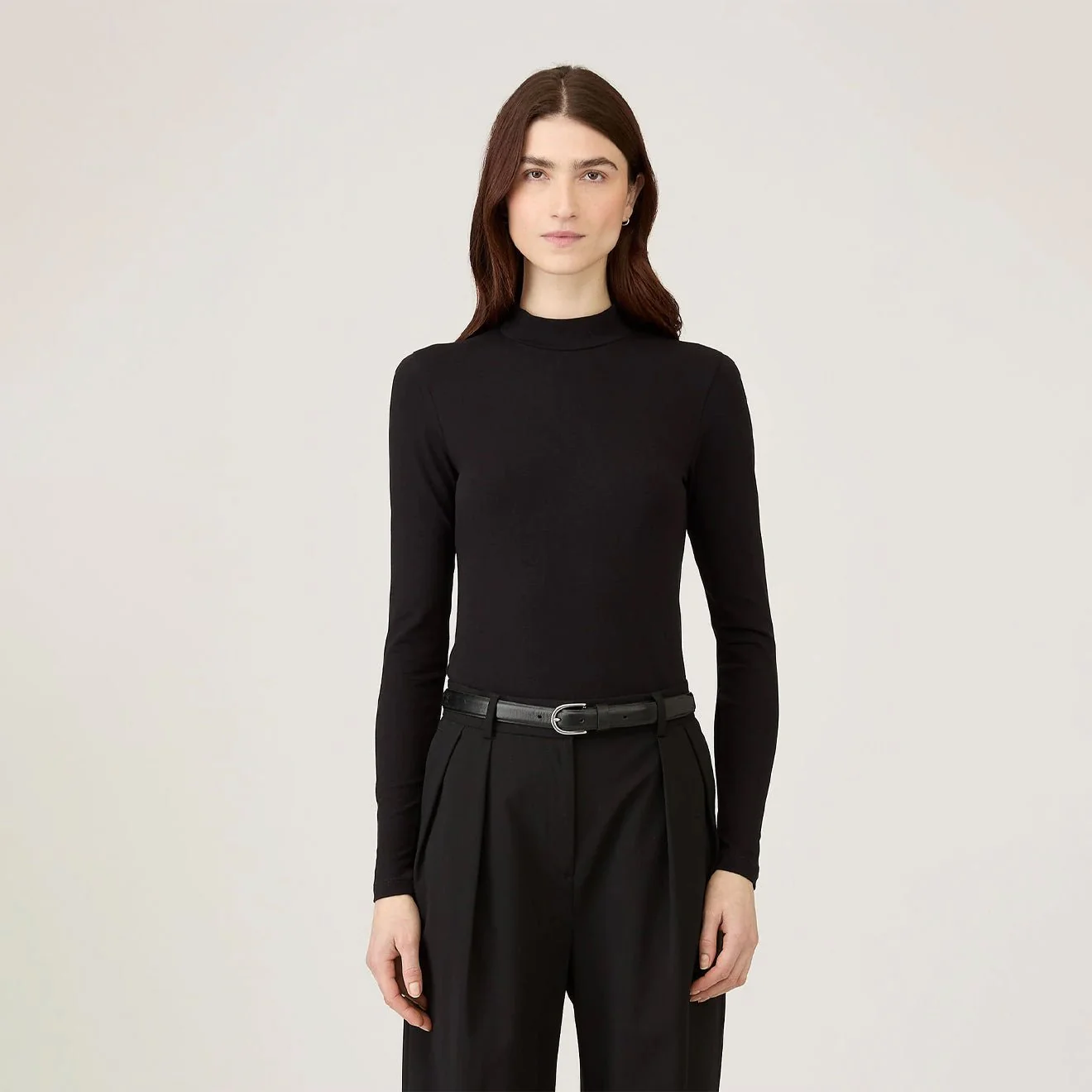 Sunspel Womens Mock Neck L/S Top Black - Image 2