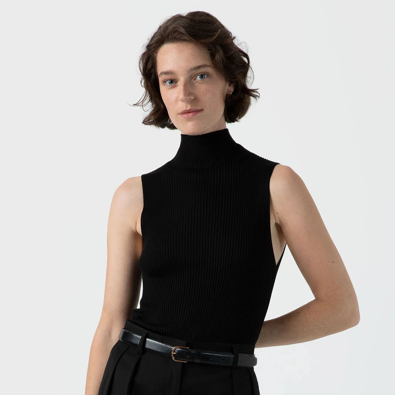 Sunspel Womens Mulberry Silk Rib Vest Jumper Black - Image 2