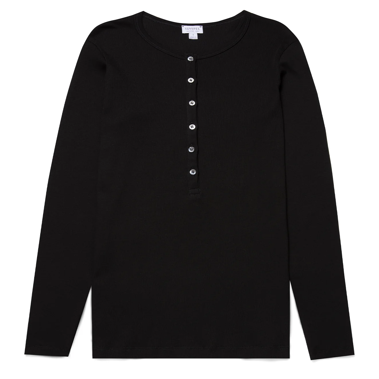 Sunspel Womens Rib Henley Black