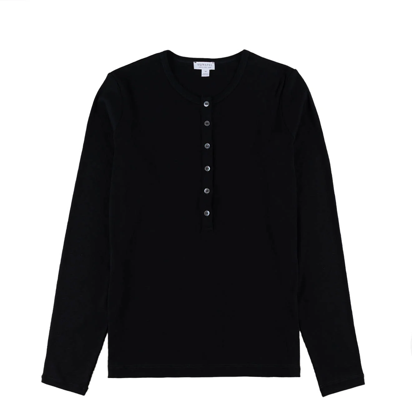 Sunspel Womens Rib L/S Henley Black