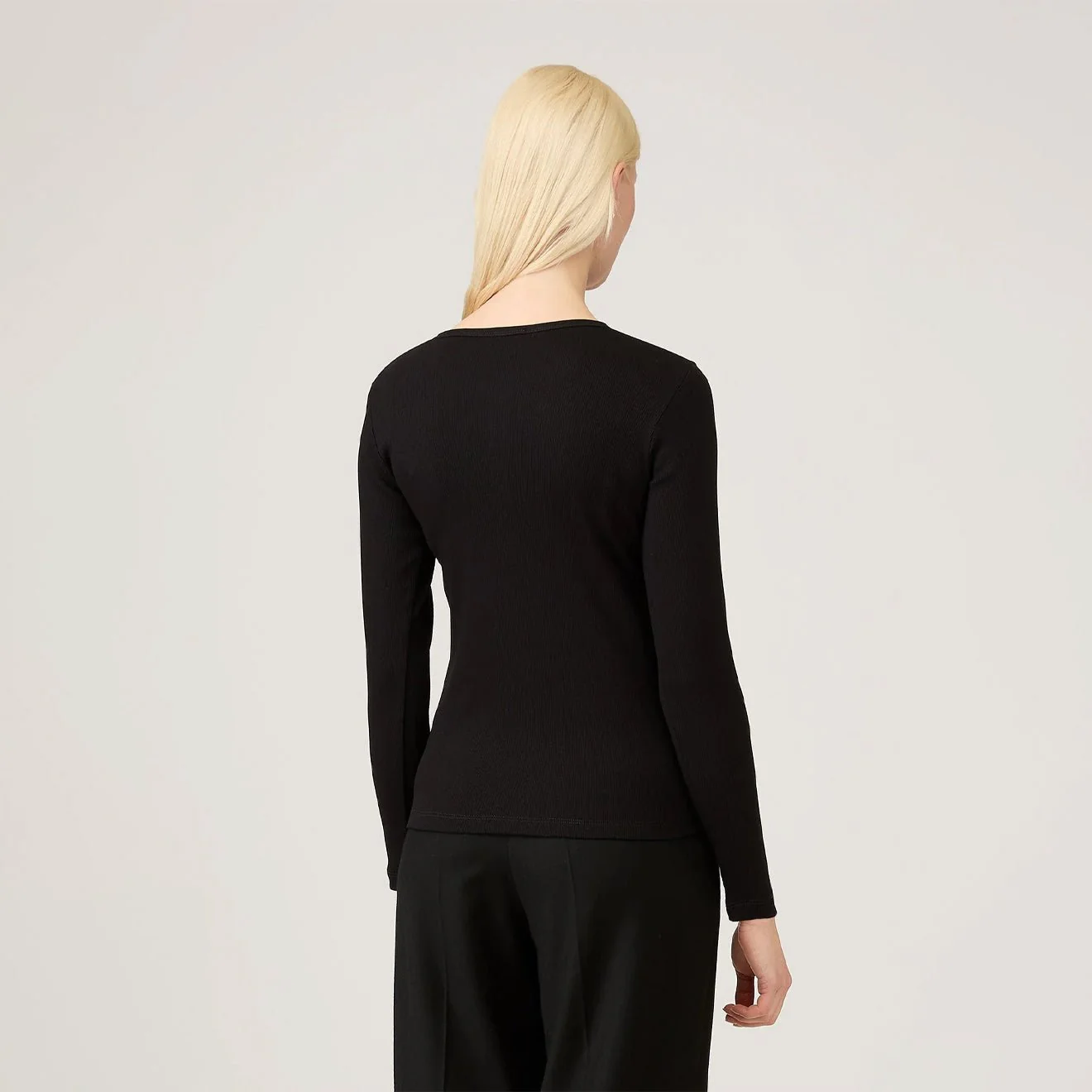 Sunspel Womens Rib L/S Henley Black - Image 3