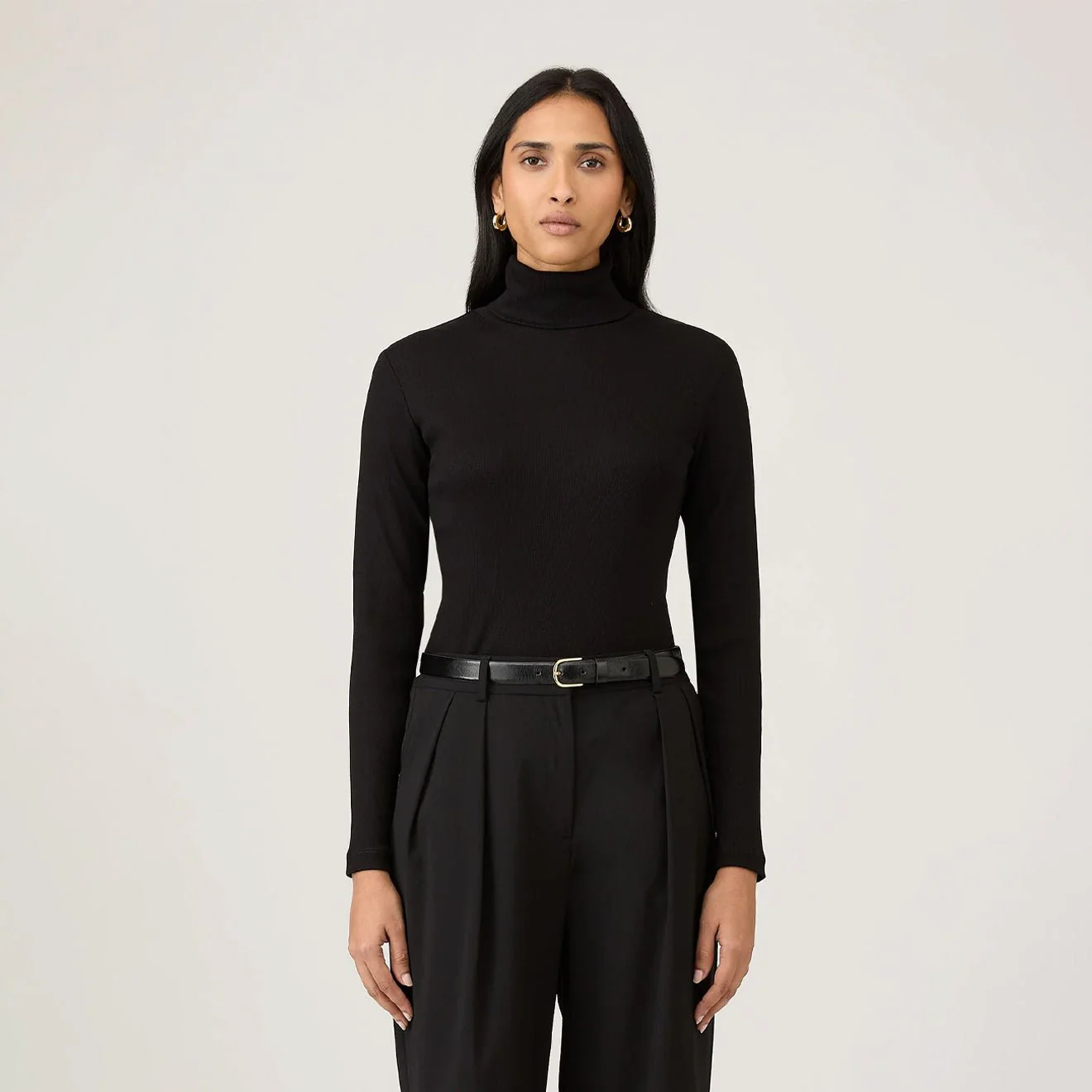 Sunspel Womens Rib L/S Roll Neck Black - Image 2