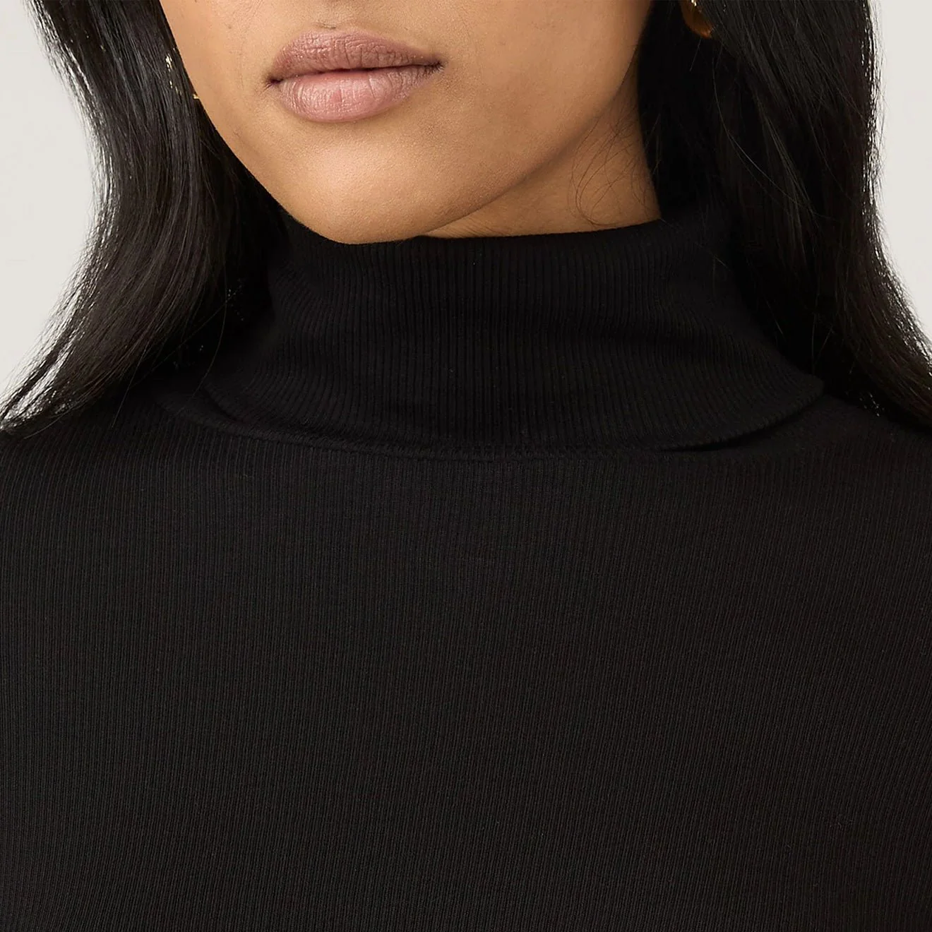 Sunspel Womens Rib L/S Roll Neck Black - Image 3