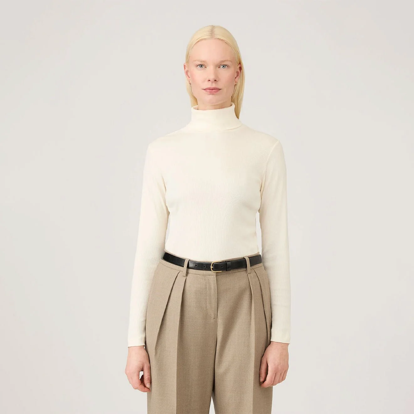Sunspel Womens Rib L/S Roll Neck Ecru - Image 2