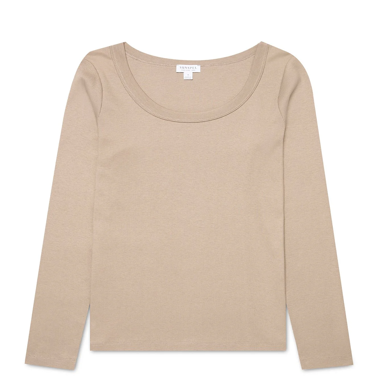 Sunspel Womens Rib L/S Scoop Neck Mink
