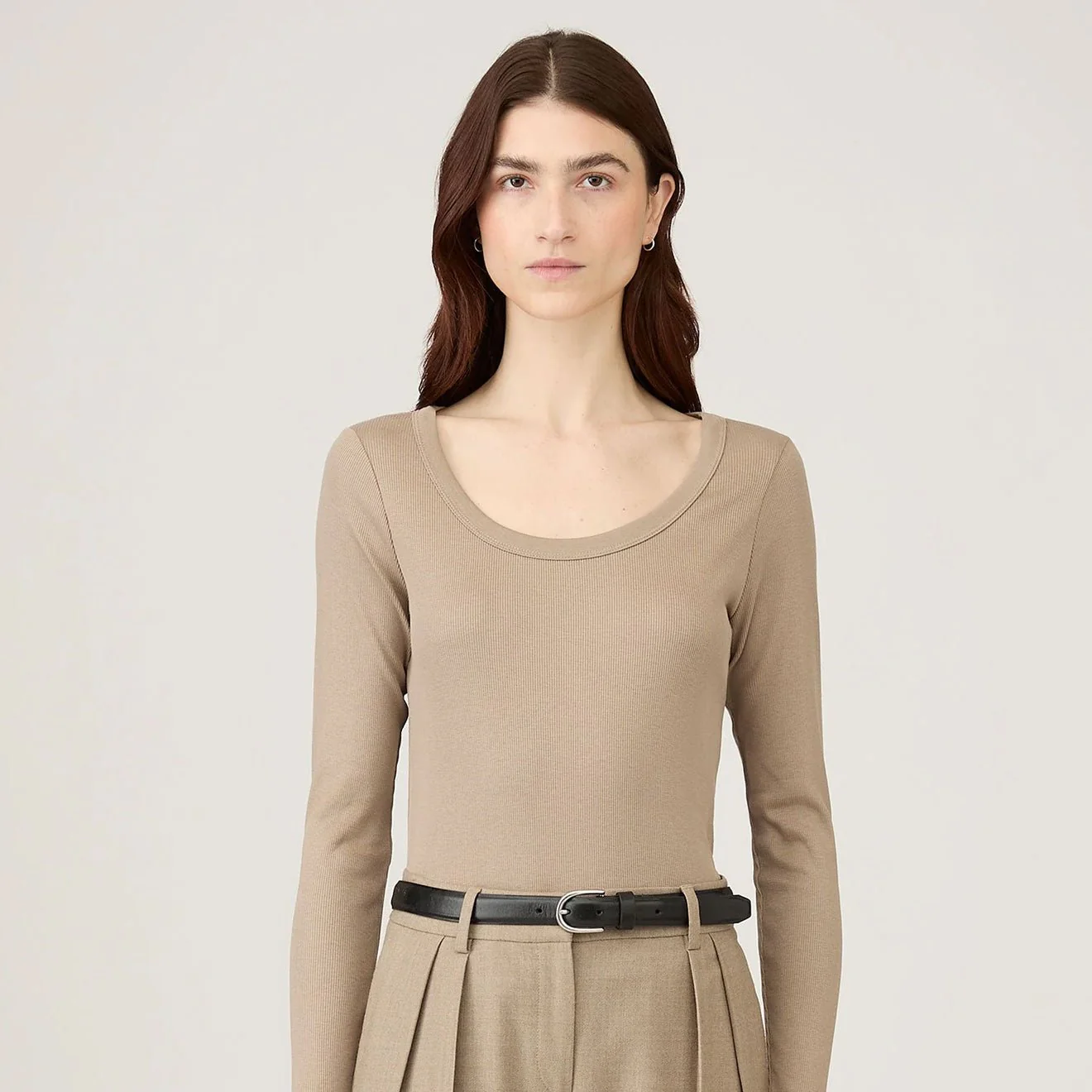 Sunspel Womens Rib L/S Scoop Neck Mink - Image 2