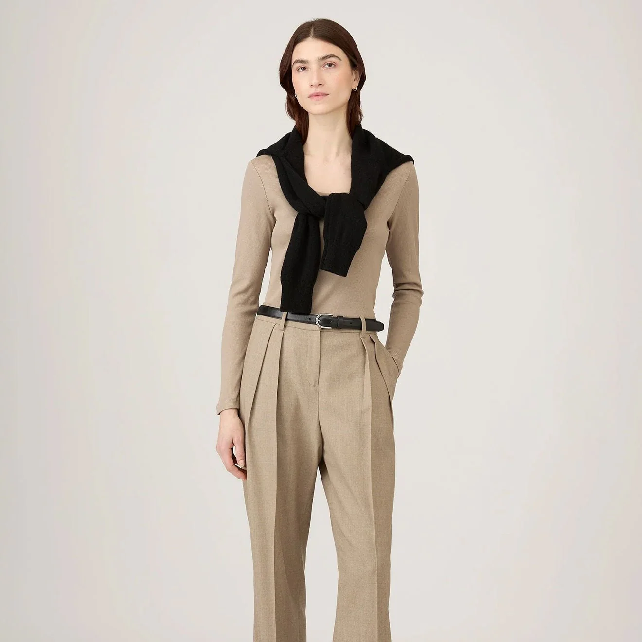 Sunspel Womens Rib L/S Scoop Neck Mink - Image 4