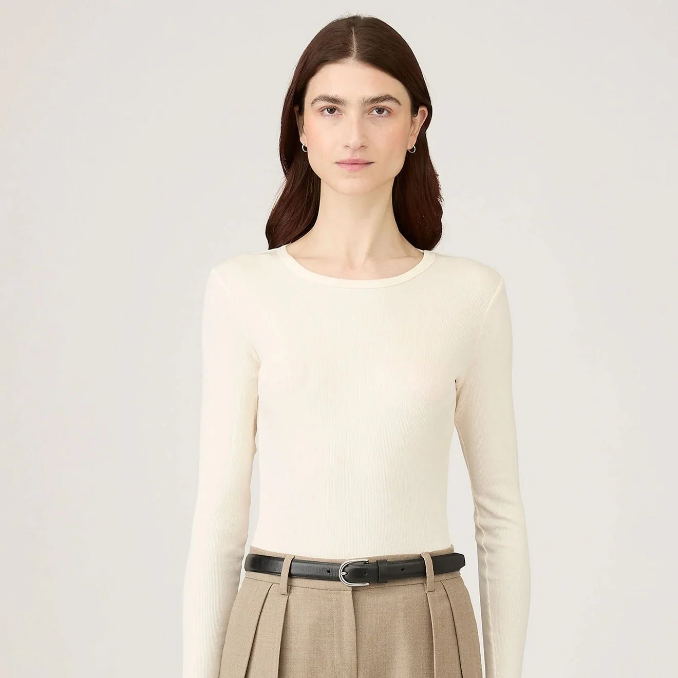 Sunspel Womens Rib L/S T-Shirt Ecru - Image 2