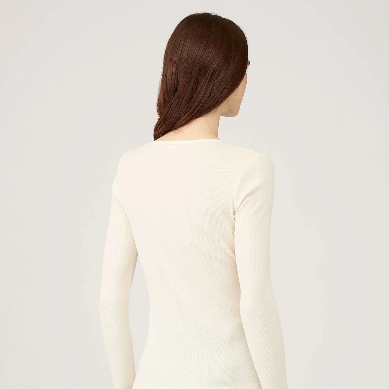 Sunspel Womens Rib L/S T-Shirt Ecru - Image 3