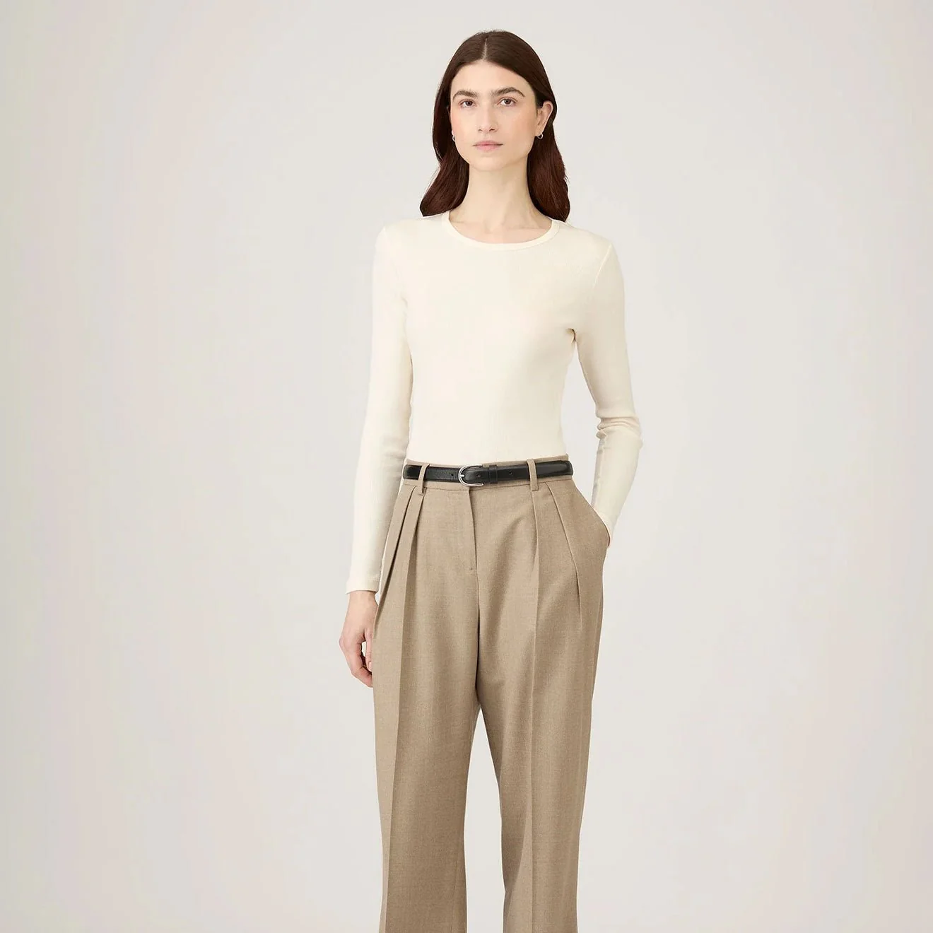 Sunspel Womens Rib L/S T-Shirt Ecru - Image 4