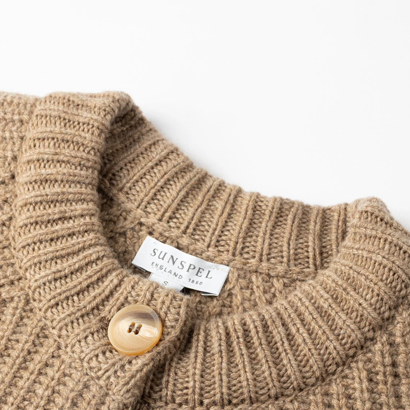 Sunspel Womens Ribbed Crew Neck Cardigan Mink - Image 3