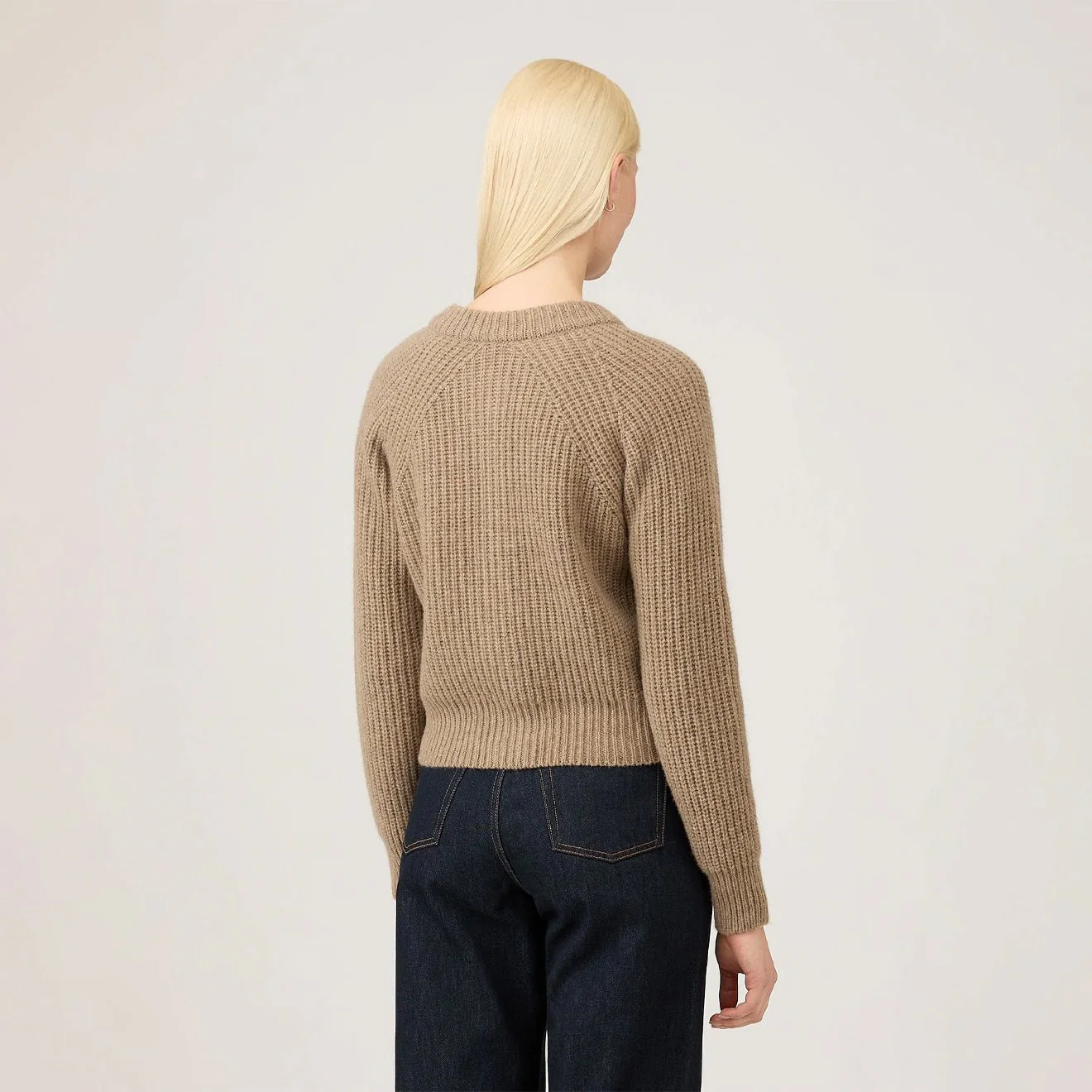 Sunspel Womens Ribbed Crew Neck Cardigan Mink - Image 5