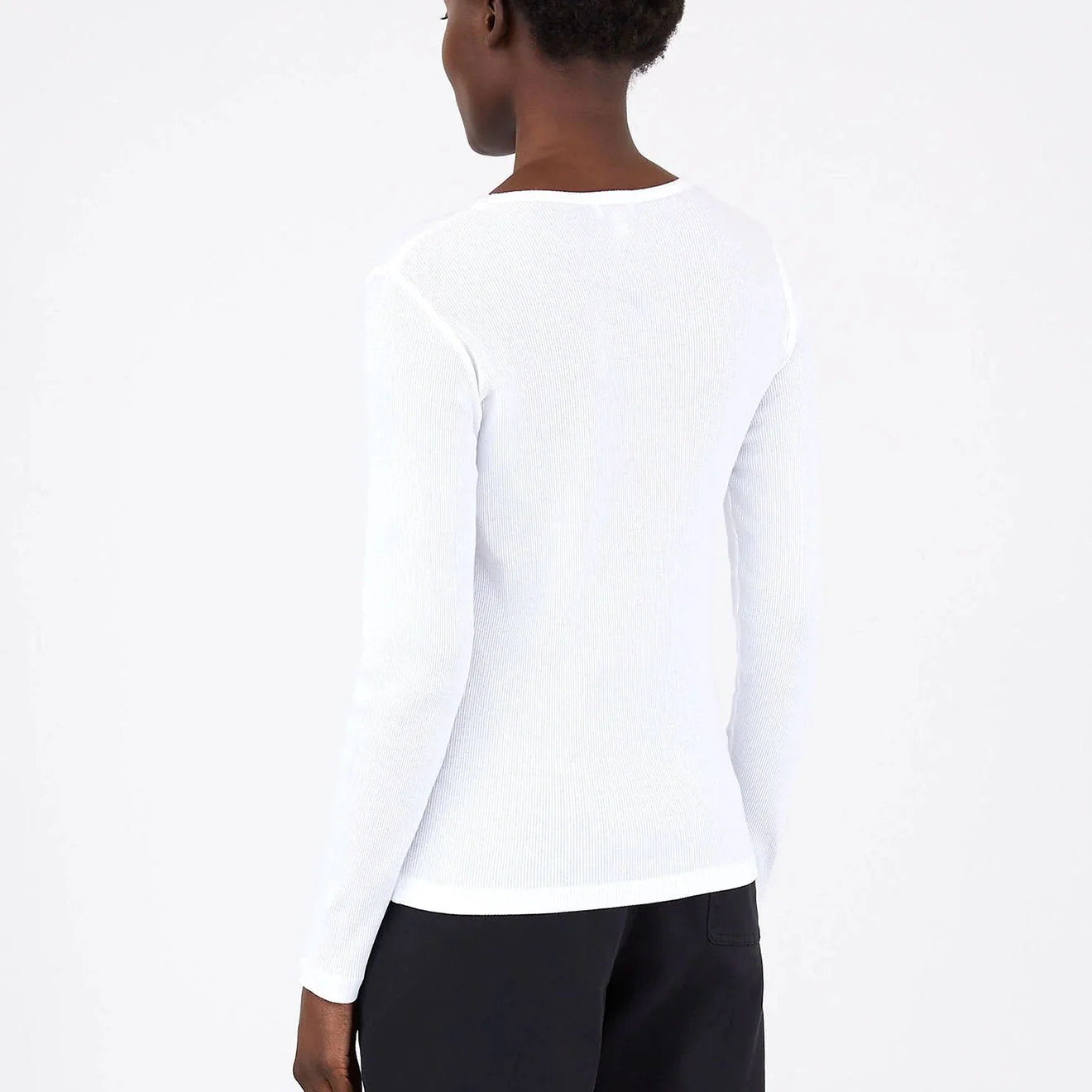 Sunspel Womens Ribbed Long Sleeve T-Shirt White - Image 3
