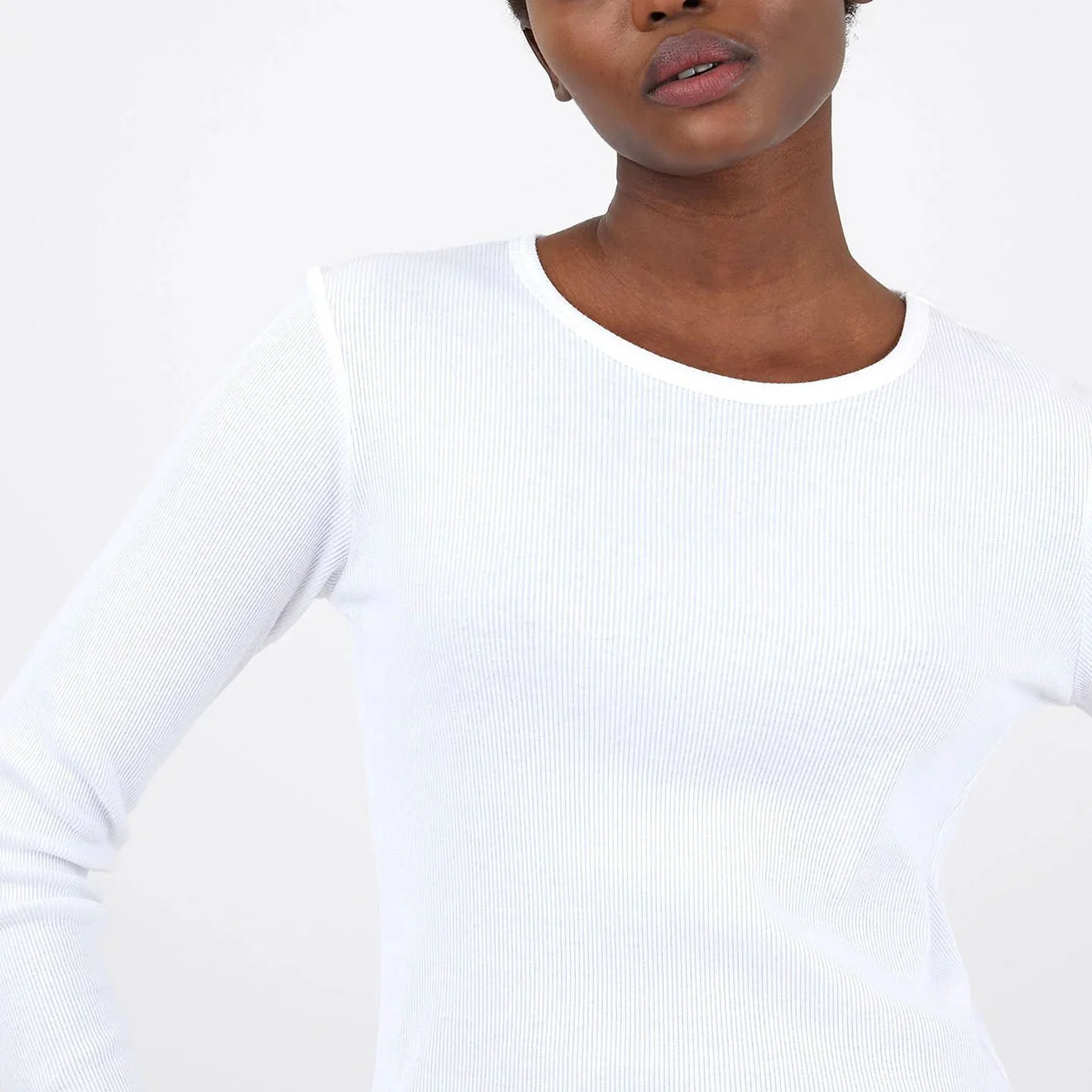 Sunspel Womens Ribbed Long Sleeve T-Shirt White - Image 4