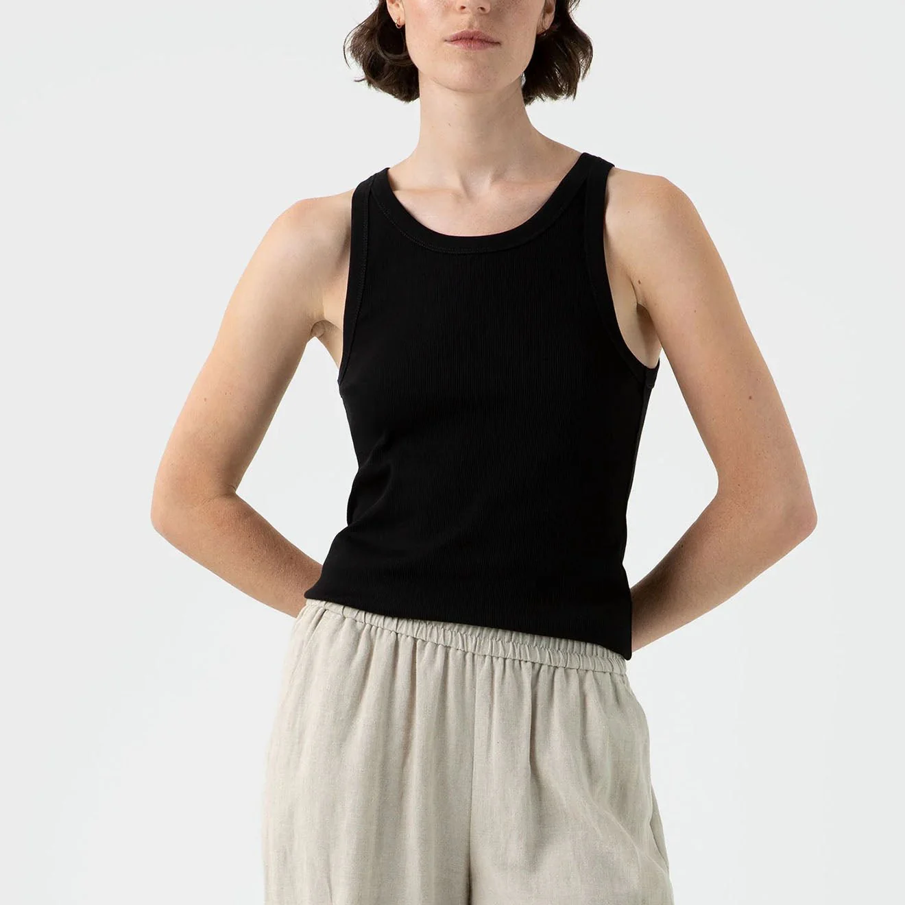 Sunspel Womens Ribbed Tank Top Black - Image 2