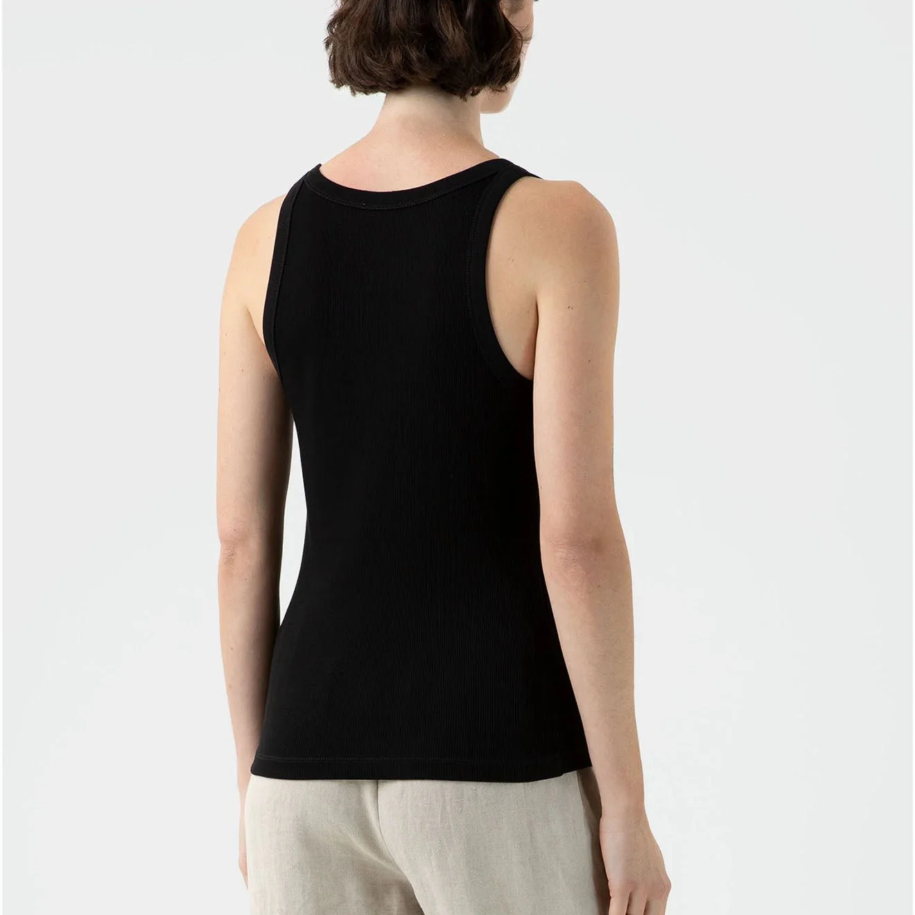 Sunspel Womens Ribbed Tank Top Black - Image 3