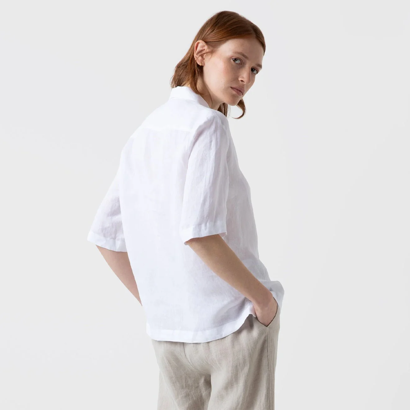Sunspel Womens S/S Shirt White - Image 3