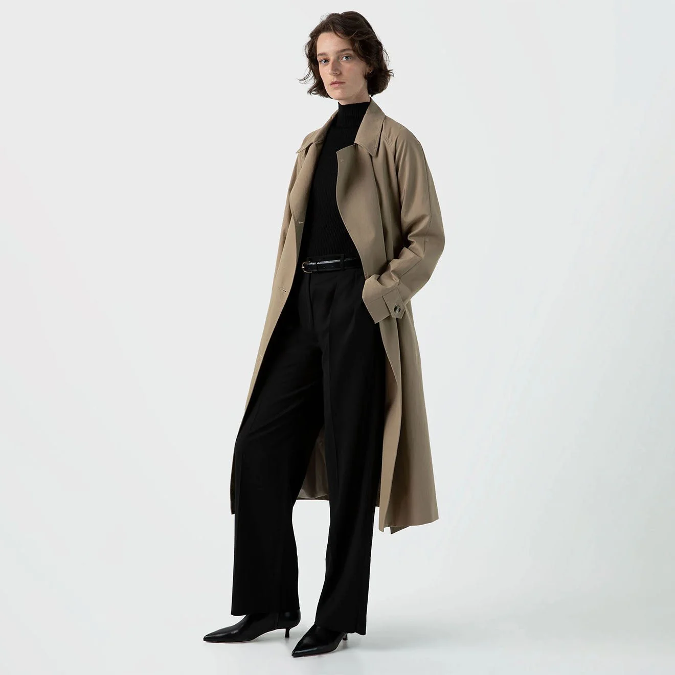 Sunspel Womens Trench Coat Dark Stone - Image 2