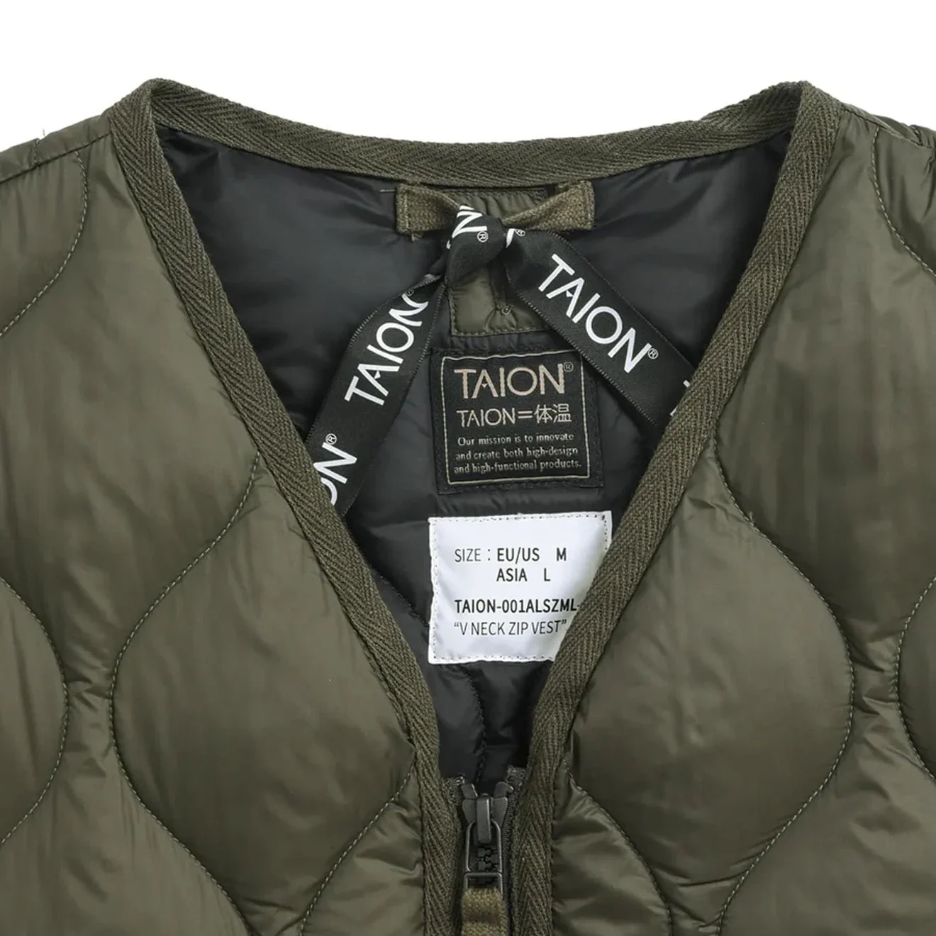 Taion Military V-Neck W-Zip Down Vest Soft Shell Olive - Image 2