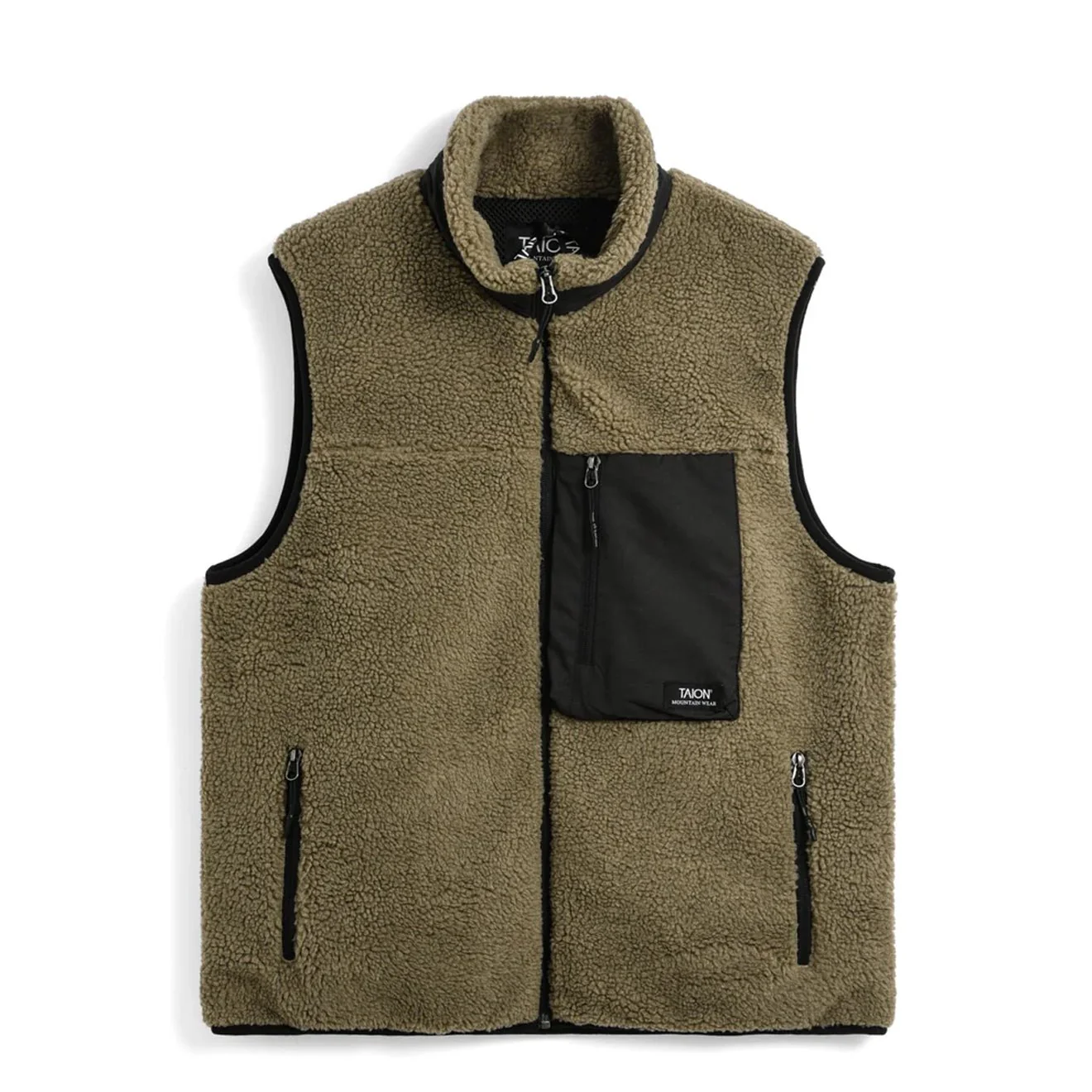 Taion Mountain W-Zip Boa Hi Neck Vest Dark Beige / Black