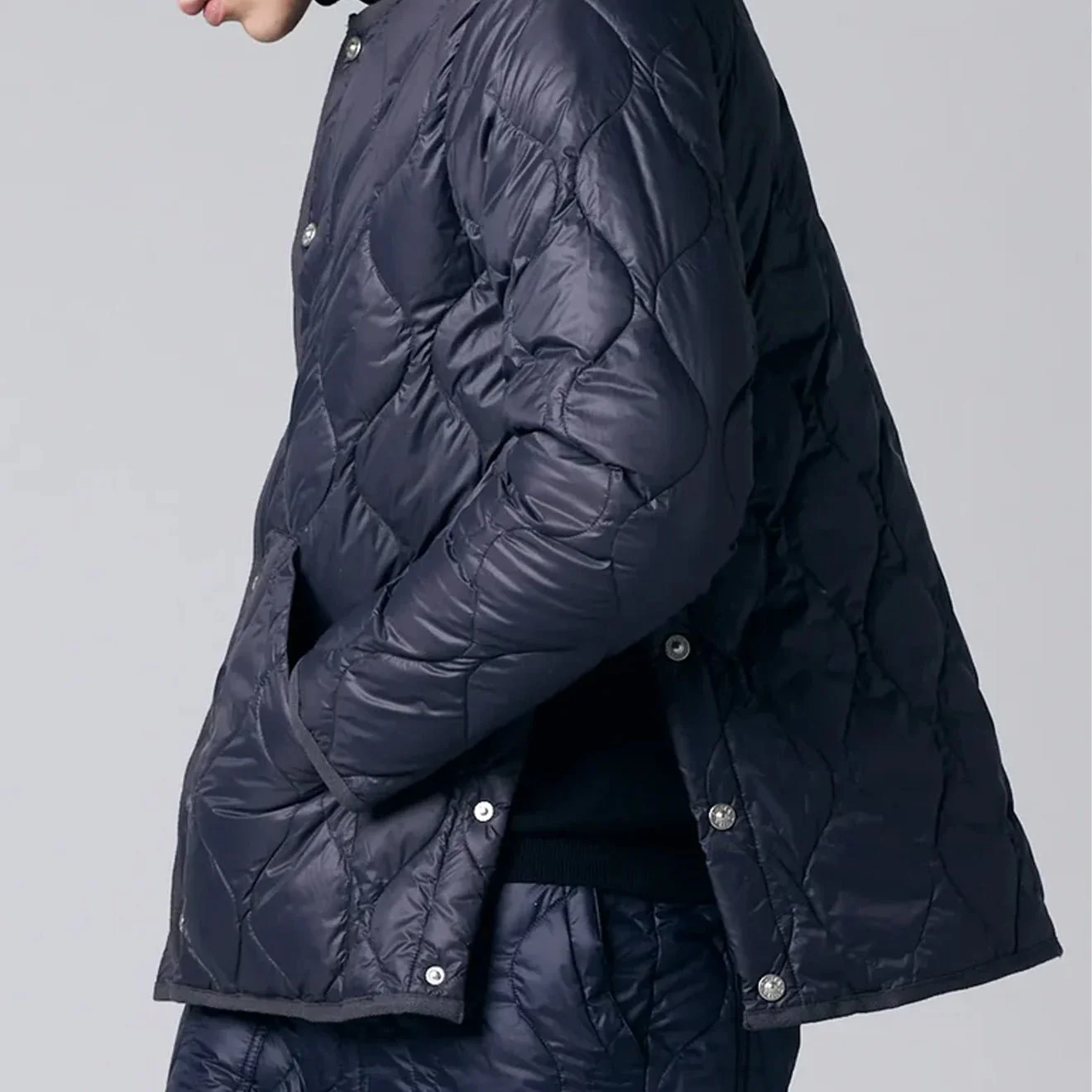 Taion Womens Military Crew Neck Down Jacket Soft Shell Dark Navy - Image 2