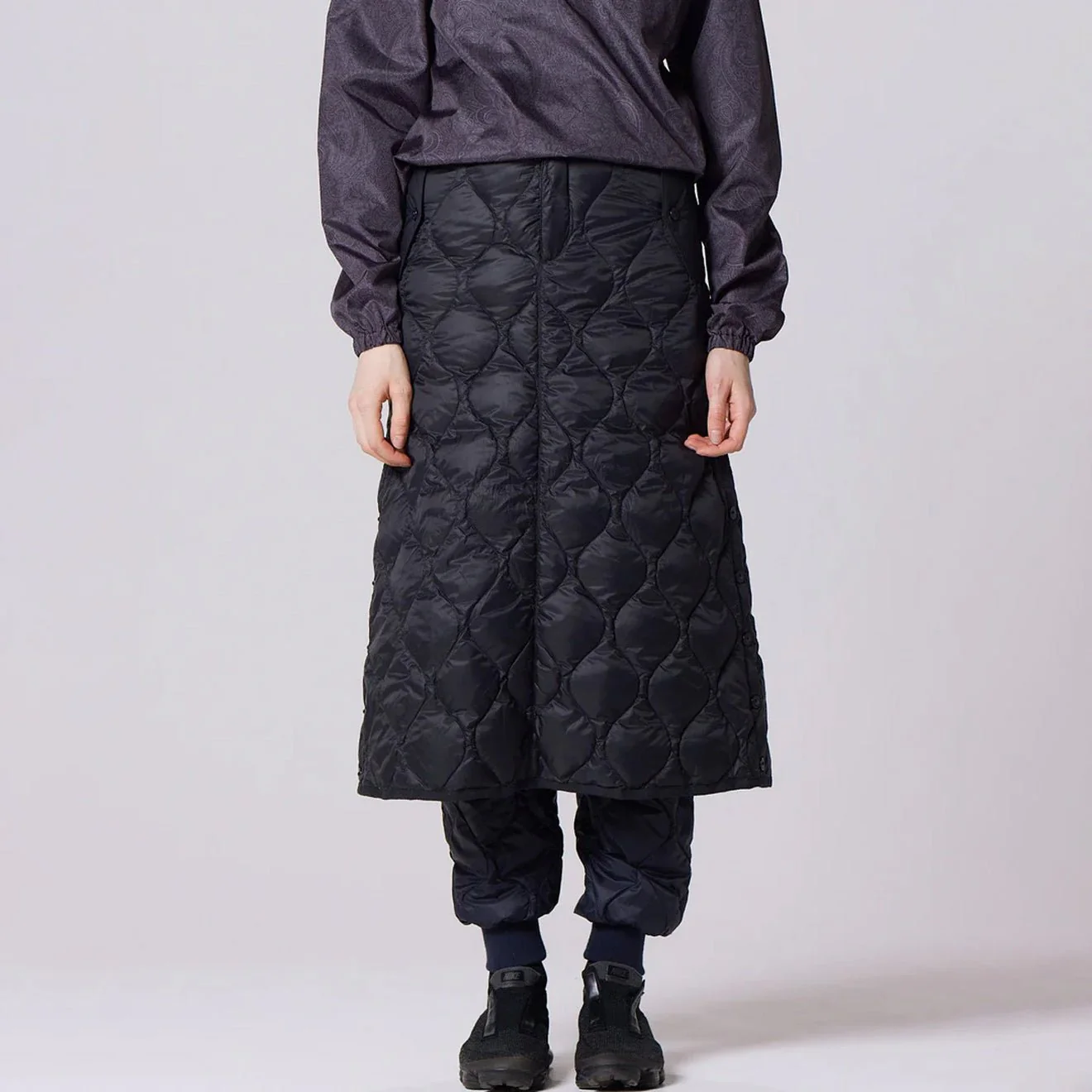 Taion Womens Military Snap Button Down Skirt Soft Shell Black - Image 2