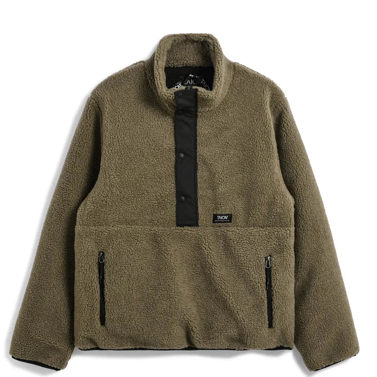 Taion Womens Pull Over Boa Hi Neck Jacket Dark Beige / Black