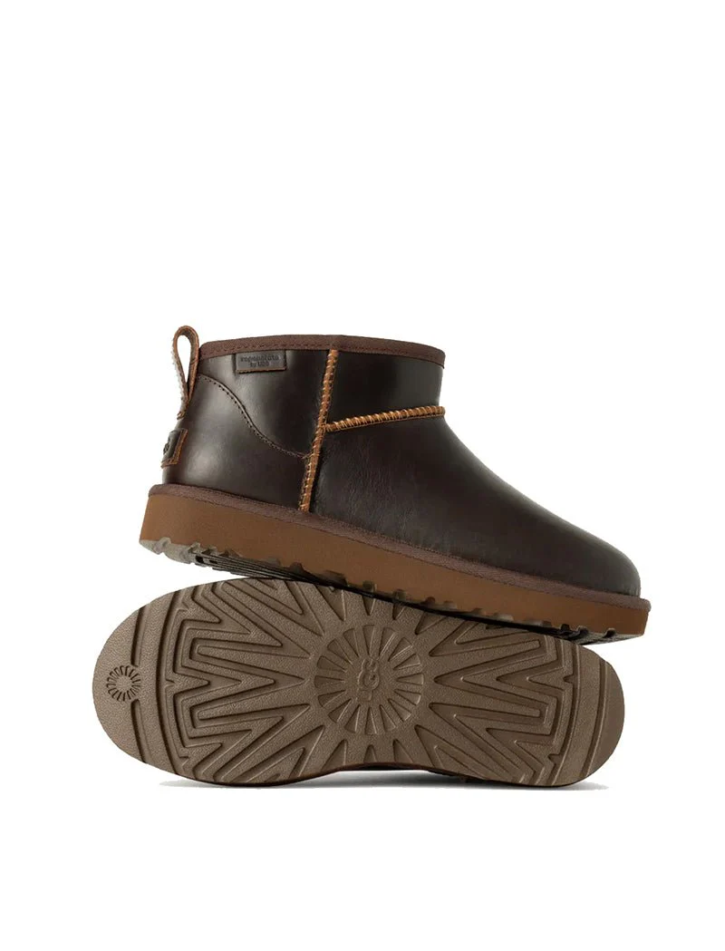 UGG Womens Classic Ultra Mini Leather Regen Boot Ironwood - Image 3