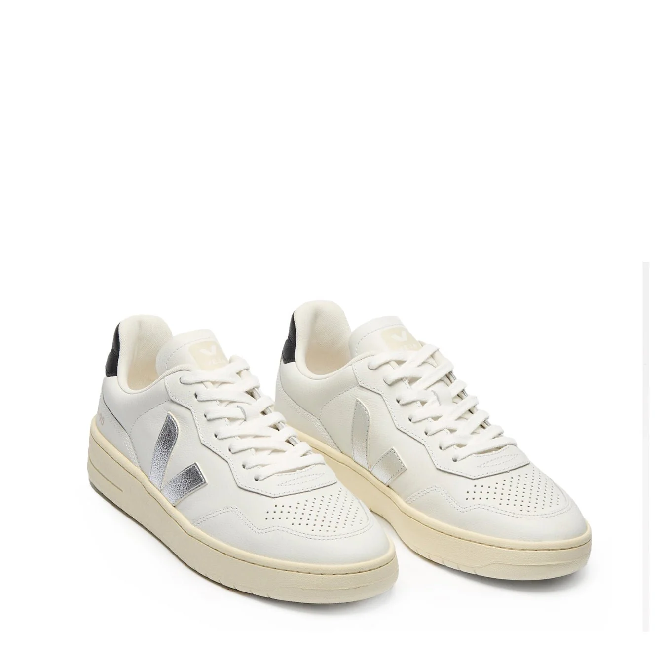 Veja Womens V-90 Leather White Silver Black - Image 2