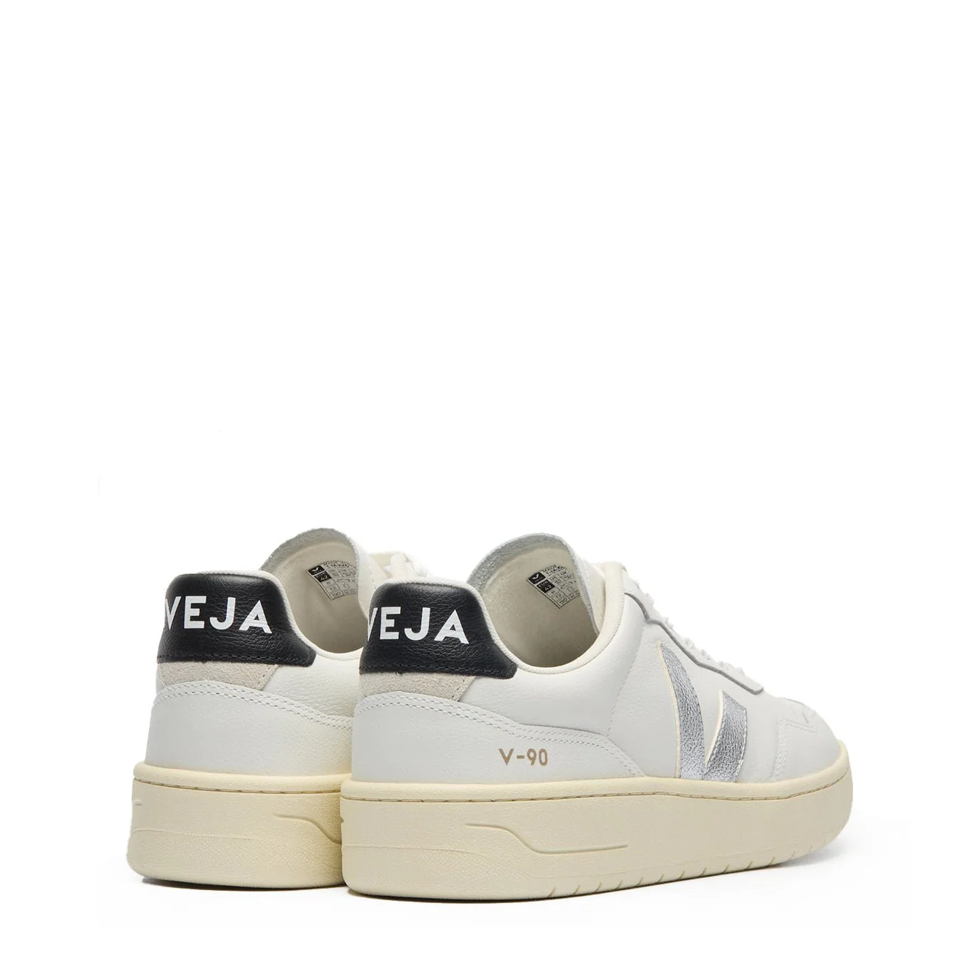 Veja Womens V-90 Leather White Silver Black - Image 3