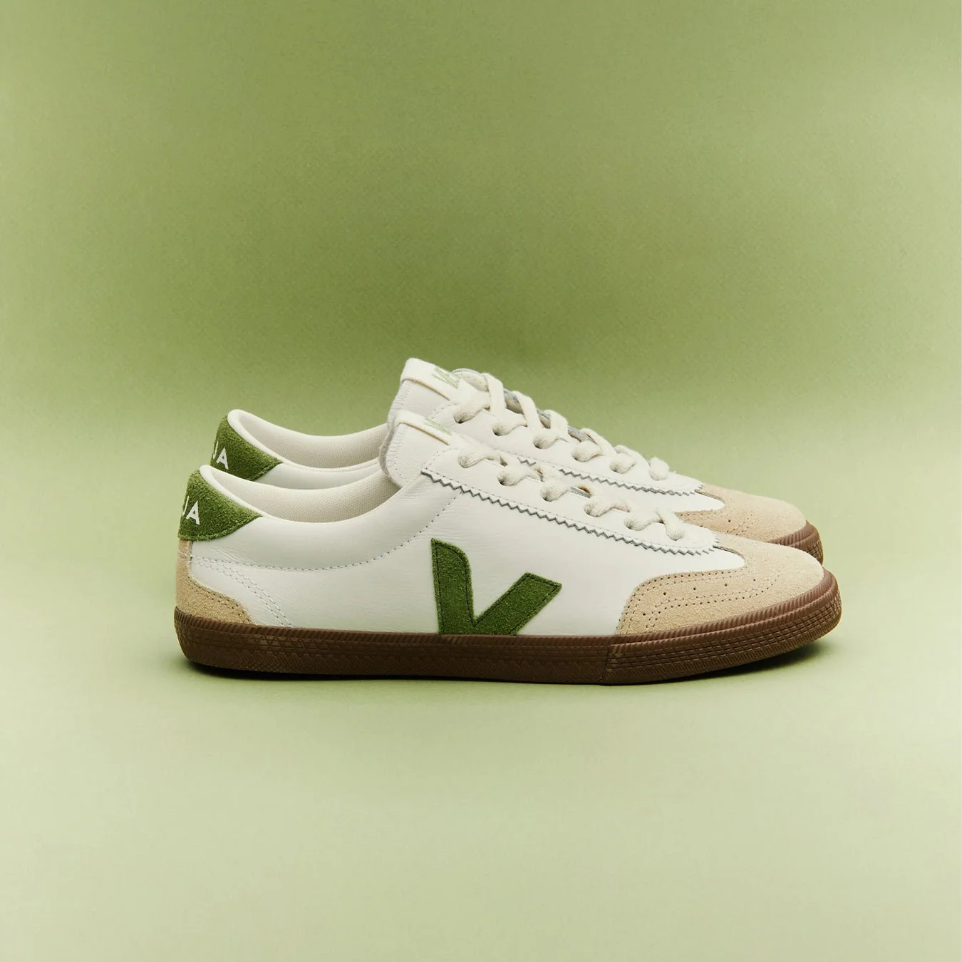 Veja Womens Volley Leather White Kiwi Bark - Image 4