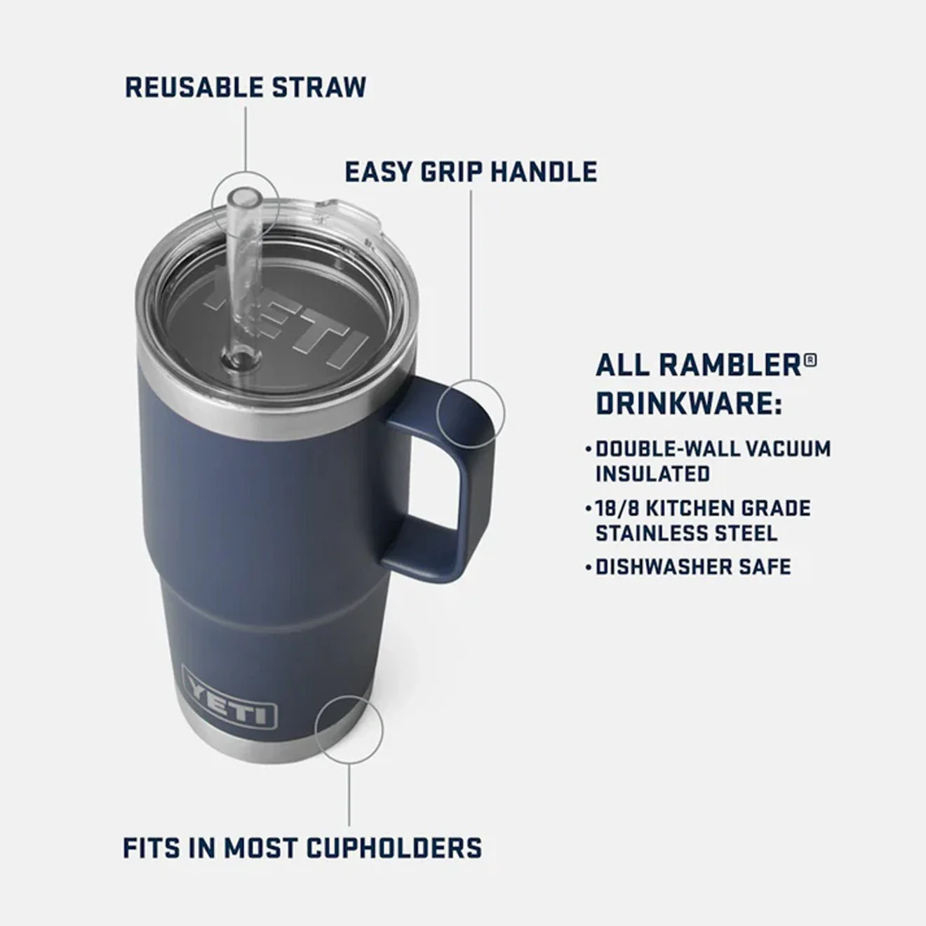 Yeti Rambler 25 Oz Straw Mug Navy - Image 5